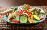 Vegetable salad with Prosciutto cheese rolls